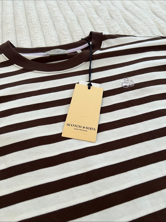 Scotch & Soda Tops - Scotch & Soda Brown and White Striped Short Sleeve Tee